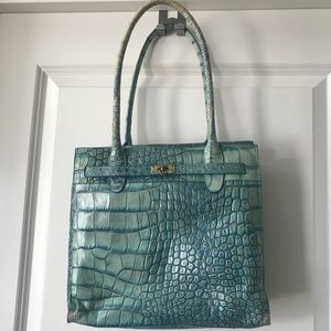 Blue Leather Shoulder Handbag